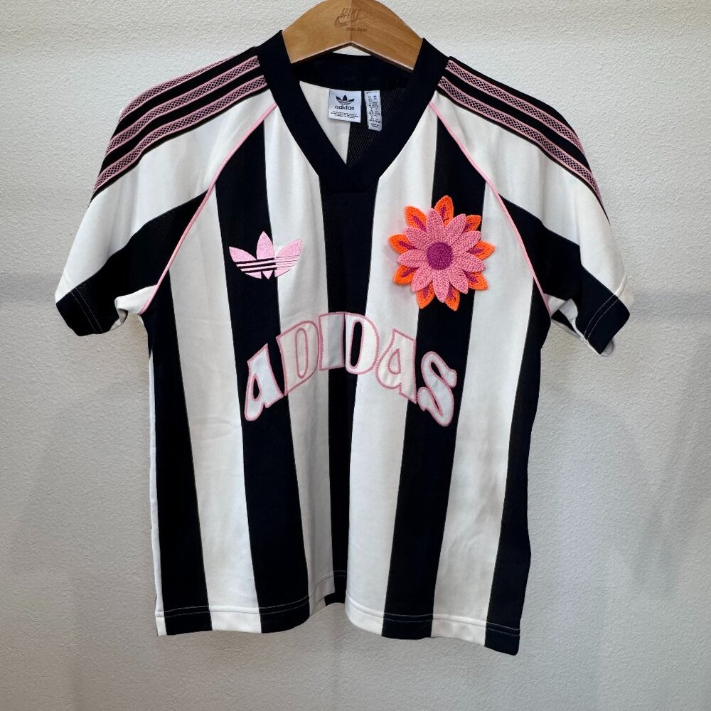 Adidas Originals Summer Glow Jersey XS | Wonder White Black Crochet Flower Badge - Picture 2 of 16